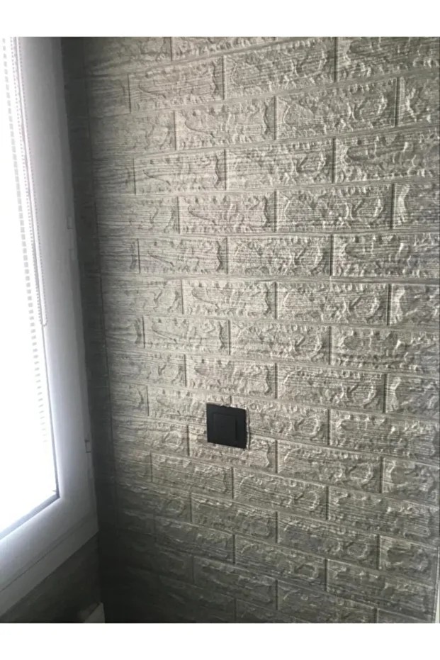 Nw10 Kendinden Yapışkanlı Çizgili Gri Beyaz Esnek Tuğla Sünger Duvar Paneli 70x77 Cm 4 Adet