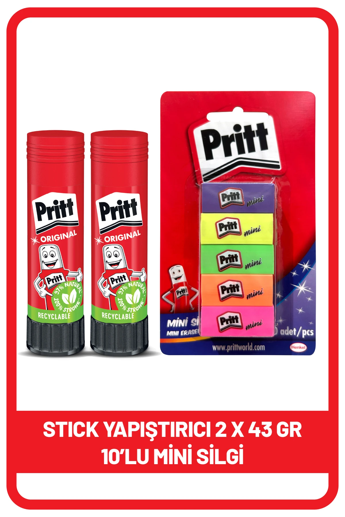 Stick 43 gr Shrink X 2 Adet Mini Silgi 10'lu Blister