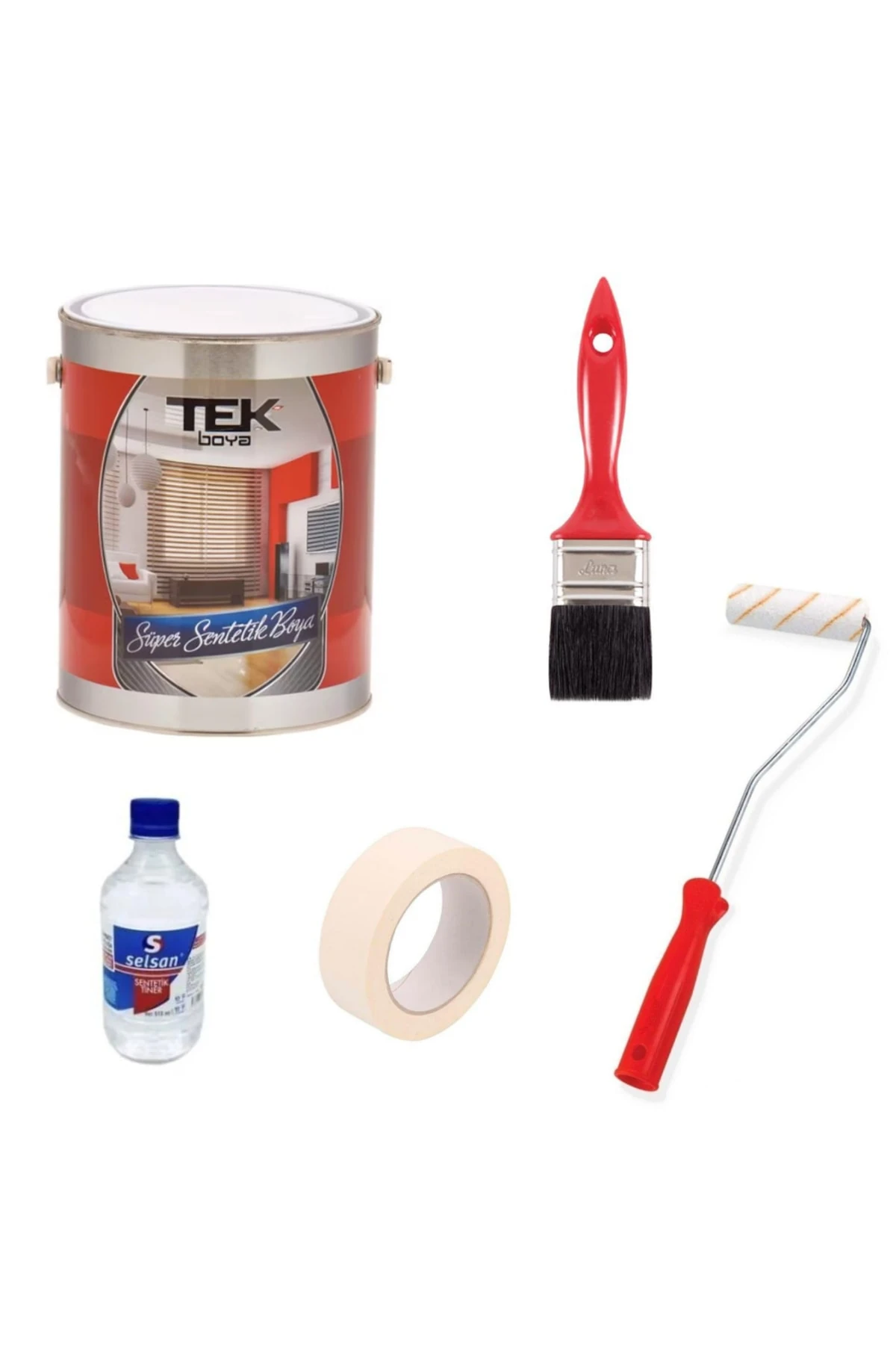 Süper Lüks Sentetik Yağlı Boya Seti + Kağıt Bant + 10 Cm Rulo + Küçük Tiner + Fırça