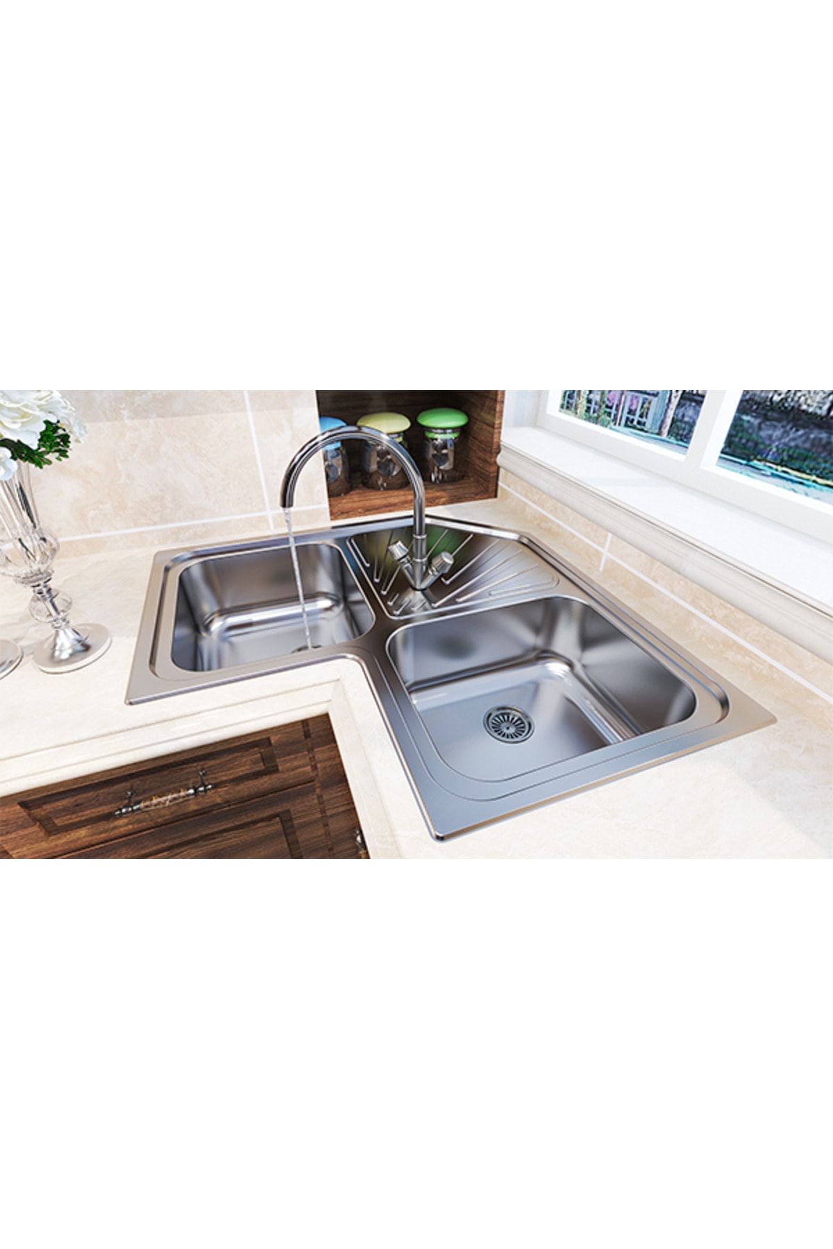 Angolar Box -830 2B Köşe Dekorlu Paslanmaz Çelik Evye