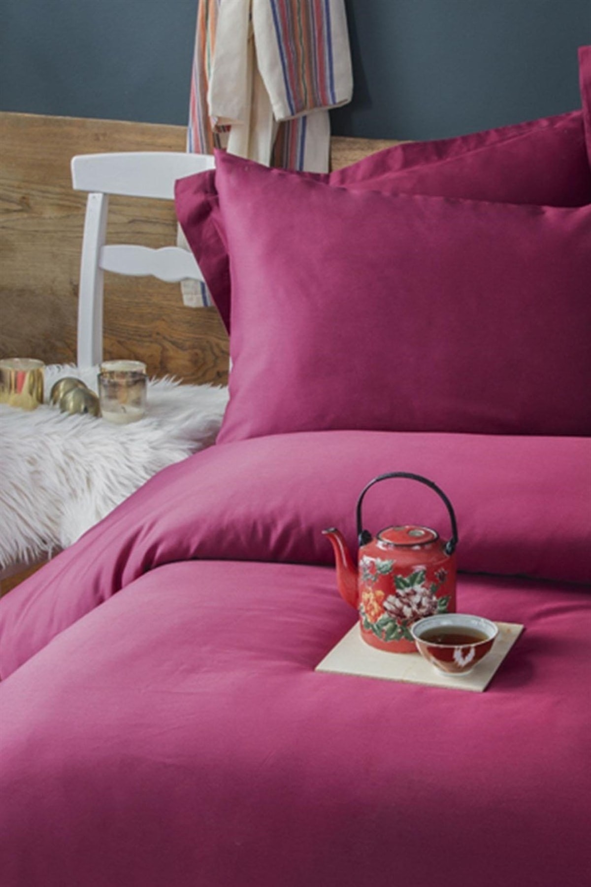 Simply Bordo Saten Nevresim Takımı Aile Seti