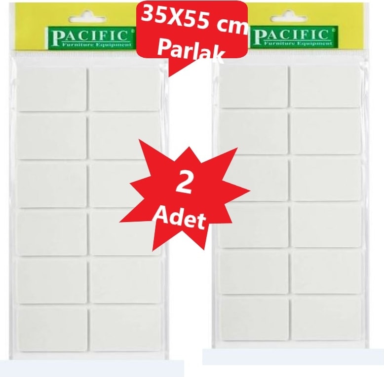 Zemin Koruyucu 35X55 mm Parlak Beyaz EVA Keçe, Ses ve Çizik Önleyici Siyah Mobilya Keçesi 2 Adet