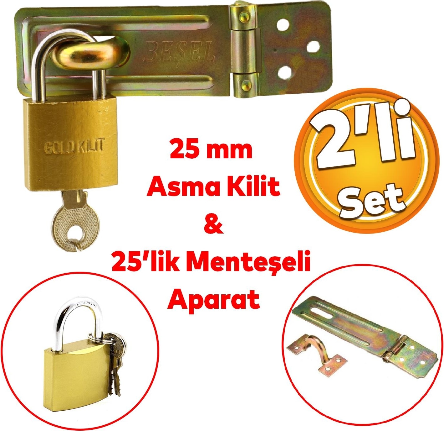 Sandık Kutu Askısı 25 Lik Menteşeli Kilit Aparatı Tosba Kilit 25 mm Asma Kilit 2'li Set