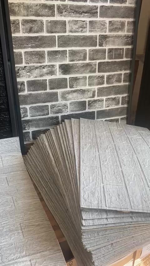 Nw10 Kendinden Yapışkanlı Çizgili Gri Beyaz Esnek Tuğla Sünger Duvar Paneli 70x77 Cm 4 Adet