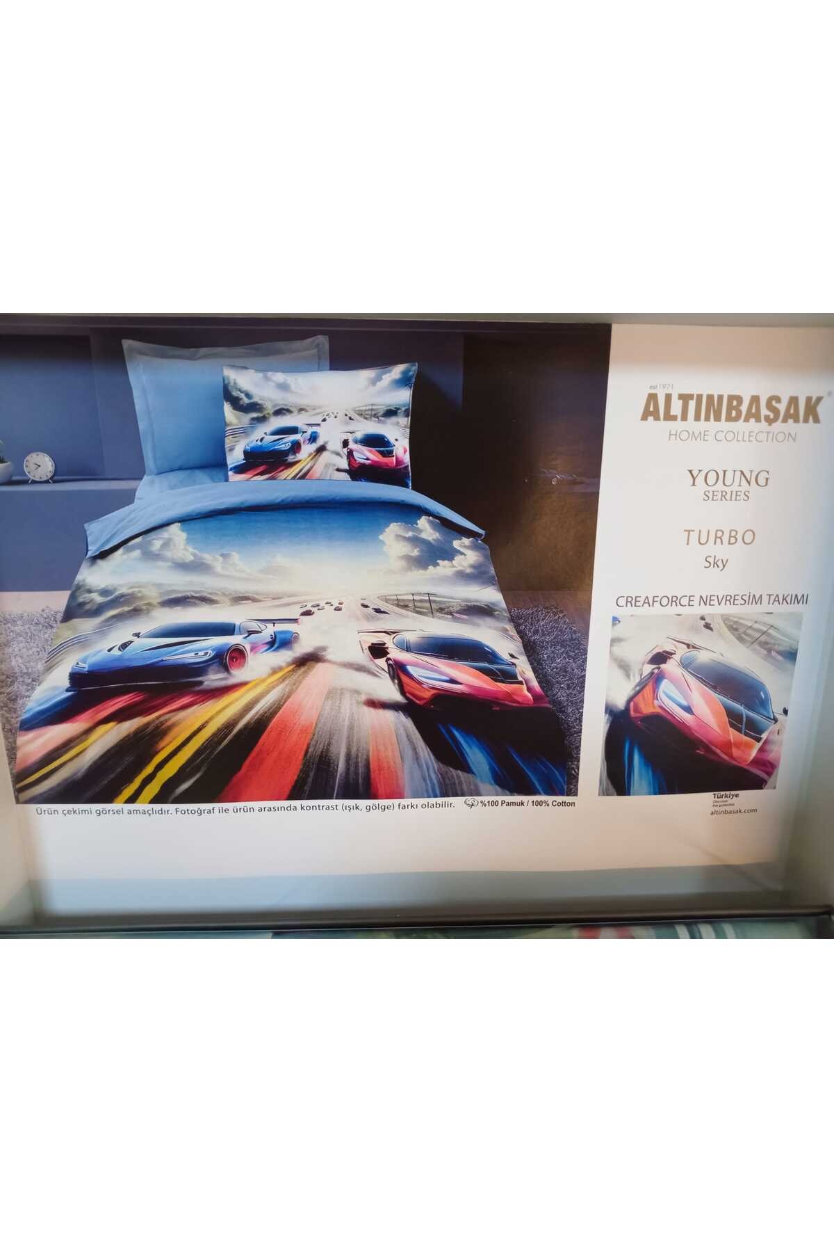 %100 Pamuk Ranforce Tek Kişilik Nevresim Takımı Turbo Sky