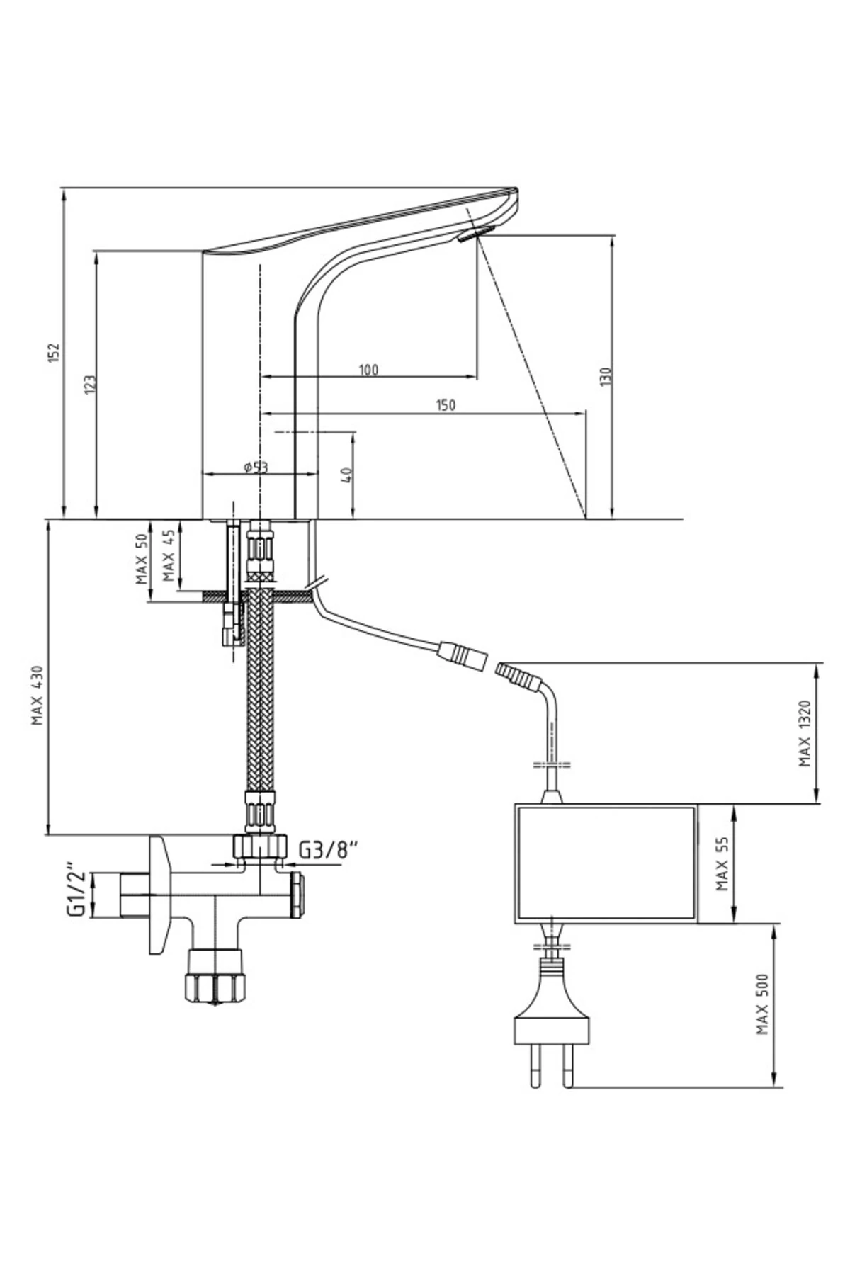 Luna Fotoselli Lavabo Bataryası Yandan Kumandalı Elektrikli 108108060 Çift Su Girişli