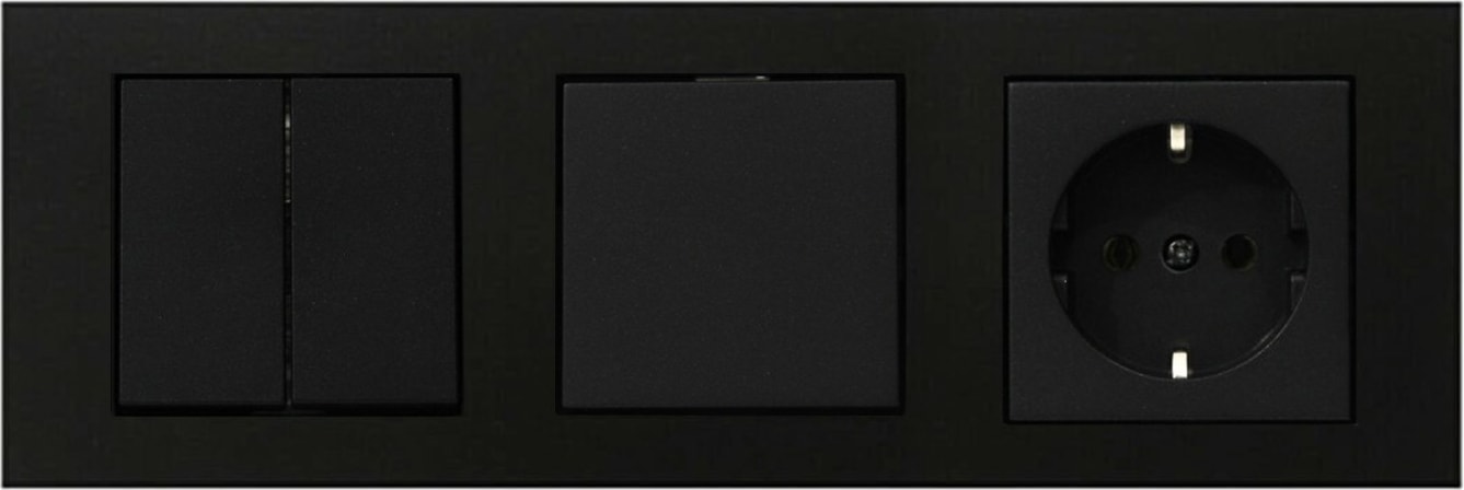 Grano Siyah 3'lü Set Komütatör, Anahtar ve Topraklı Priz Set