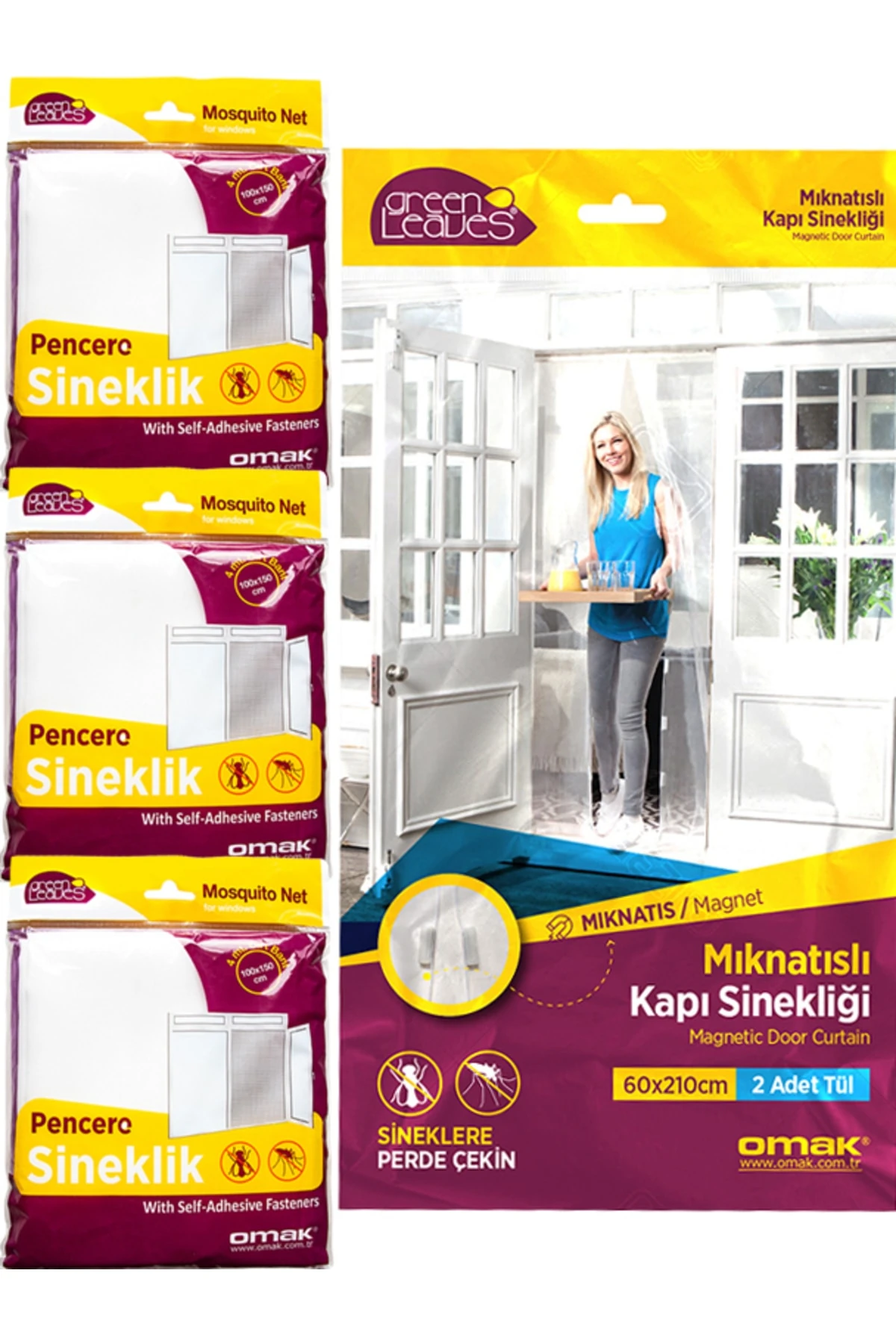 4 Lü Paket Mıknatıslı Kapı Sinekliği Tülü 3 Adet Pencere Sinekliği Paketi