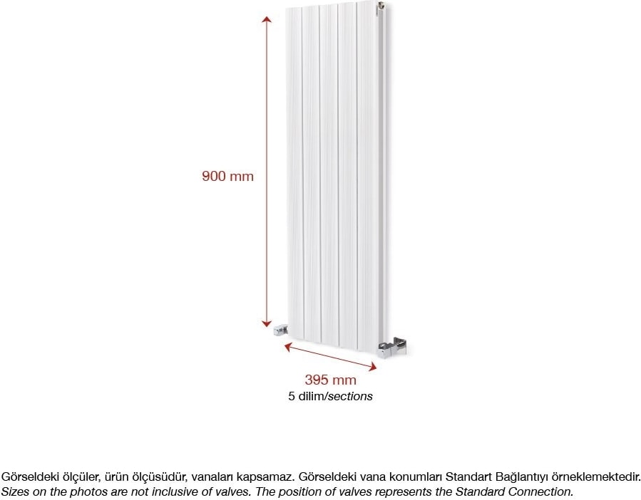 900 x 395 mm Amber Dikey Beyaz Alüminyum Radyatör Standart Bağlantı