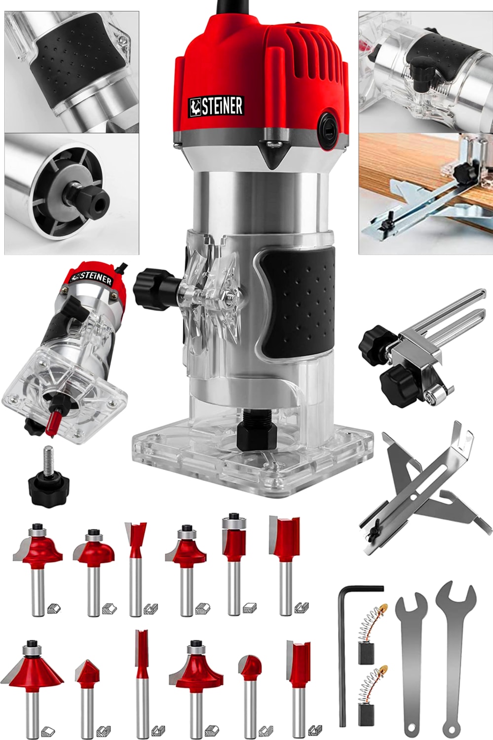 BOSCH Alman 3000 Watt 6 Kademe Devir Ayarlı Formika Traşlama Freze Makinesi 6 mm Pens + 12 Adet Uç