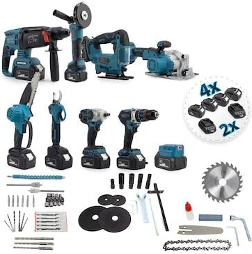 Premium 36V Dokuzlu 9'lu Şarjlı Matkap Seti 4X Batarya 2X Şarj Cihazı Somun Sıkma Budama Bağ Makası Kırıcı Delici Hilti