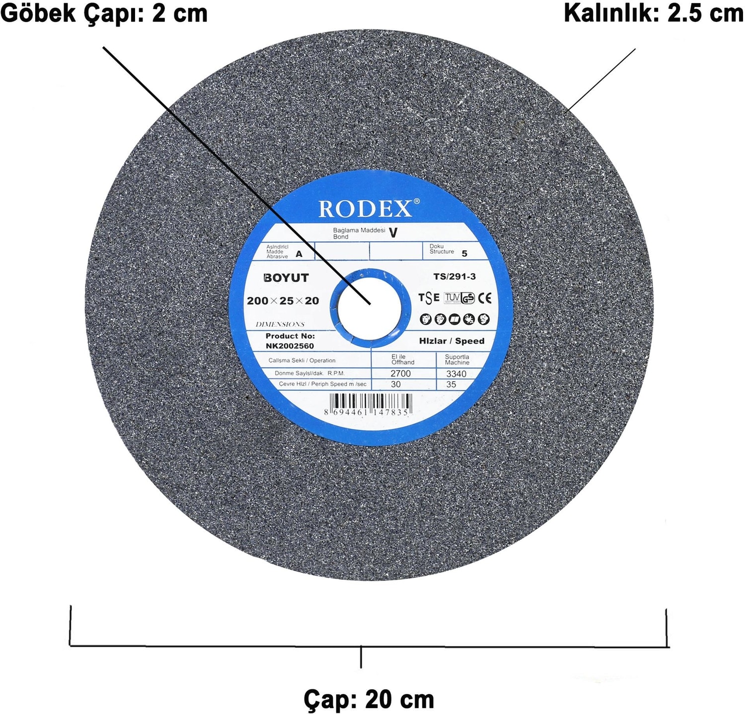 Taşlama Bıçak Bileme Taşı Taş Motoru 200X25X20 mm 60 Kum 5'li