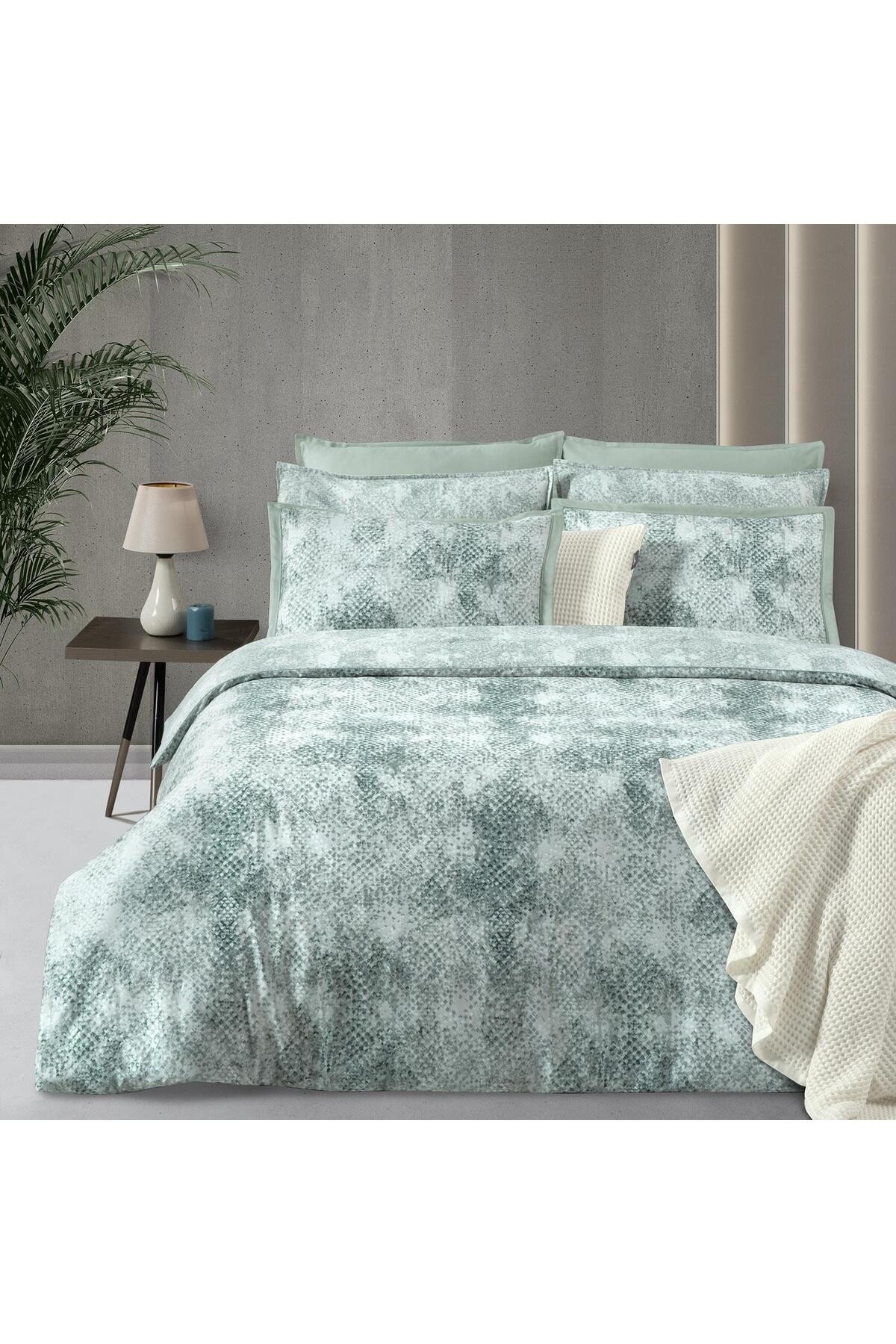 Dnipro King Size %100 Pamuk Saten "300 TC" Nevresim Takımı Yeşil