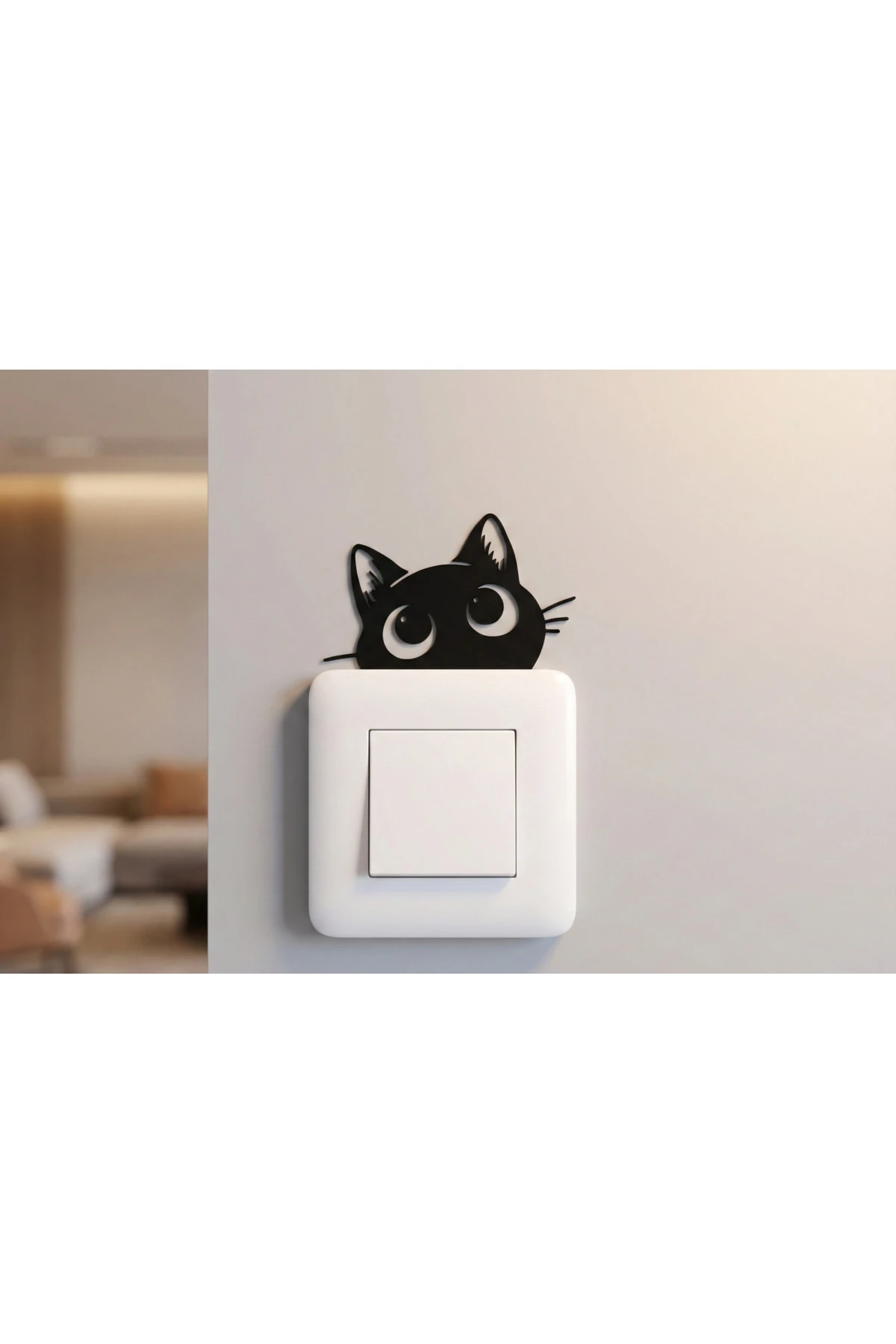 Meraklı Siyah Kedi Priz ve Anahtar Süsü - Komik Dekoratif Duvar Dekoru Seti (3 Adet)