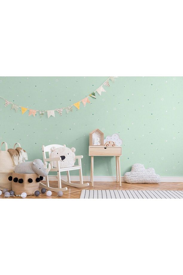 Ada Kids 8913-2 Duvar Kağıdı Yeşil Yıldızlı
