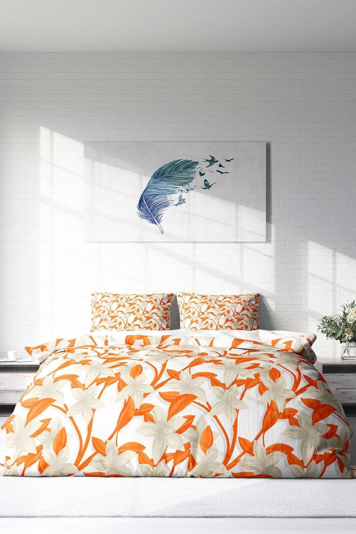 Orange 3d Pamuk Saten Çift Kişilik Nevresim Takımı