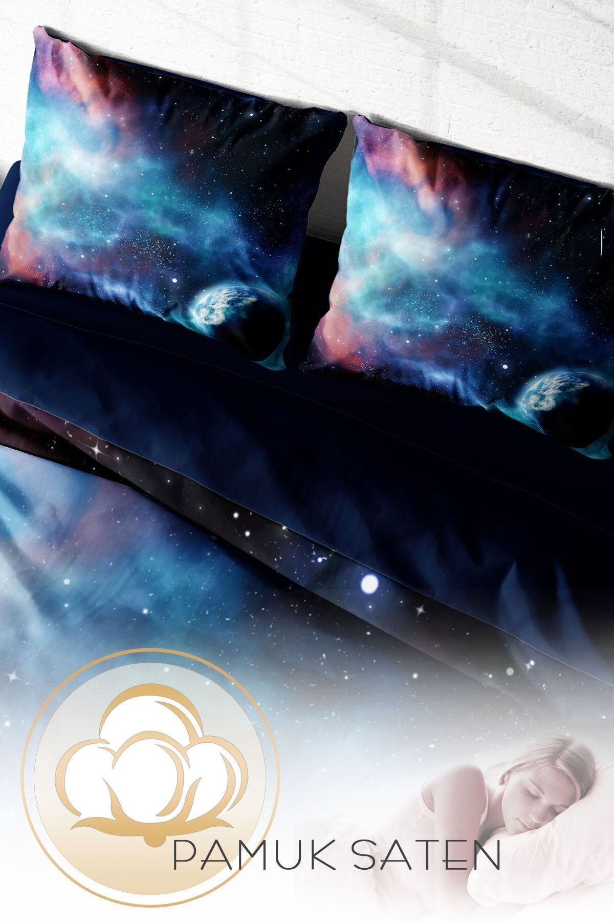 Nevresim Takımı %100 Doğal Pamuk Çift Kişilik 3d Digital Star Night