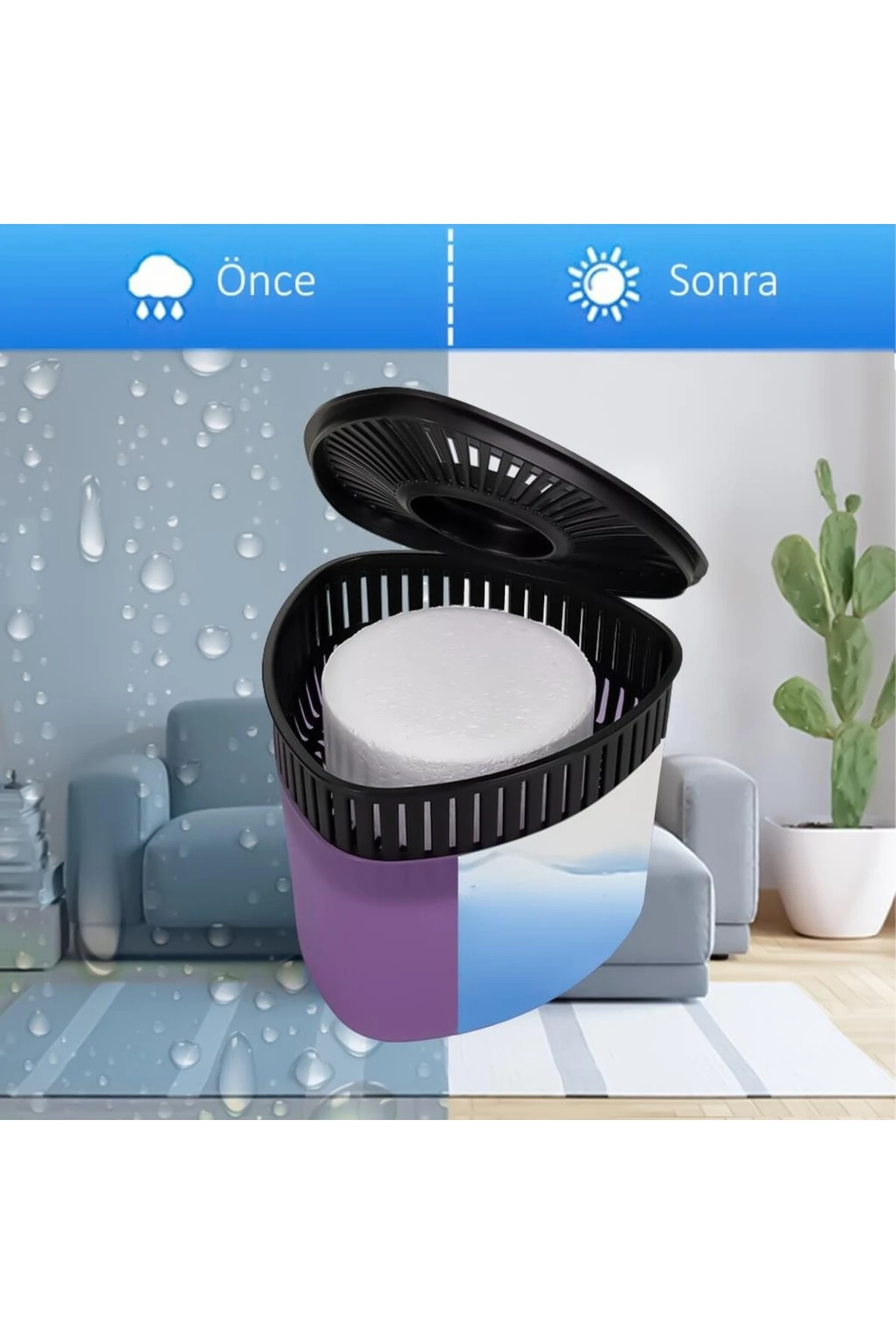 500 gr Nem Alıcılı Ve Rutubet Giderici Aparat Üçgen Lavanta (Tablet Dahil)