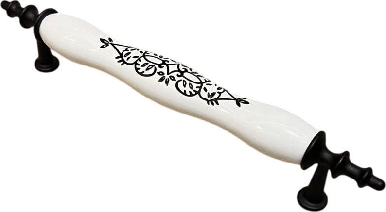 Porselen Kulp Siyah Taç Desenli 128MM(12.8CM) Ölçüsünde Ayakları Siyah Mobilya Kapak Çekmece Kulbu