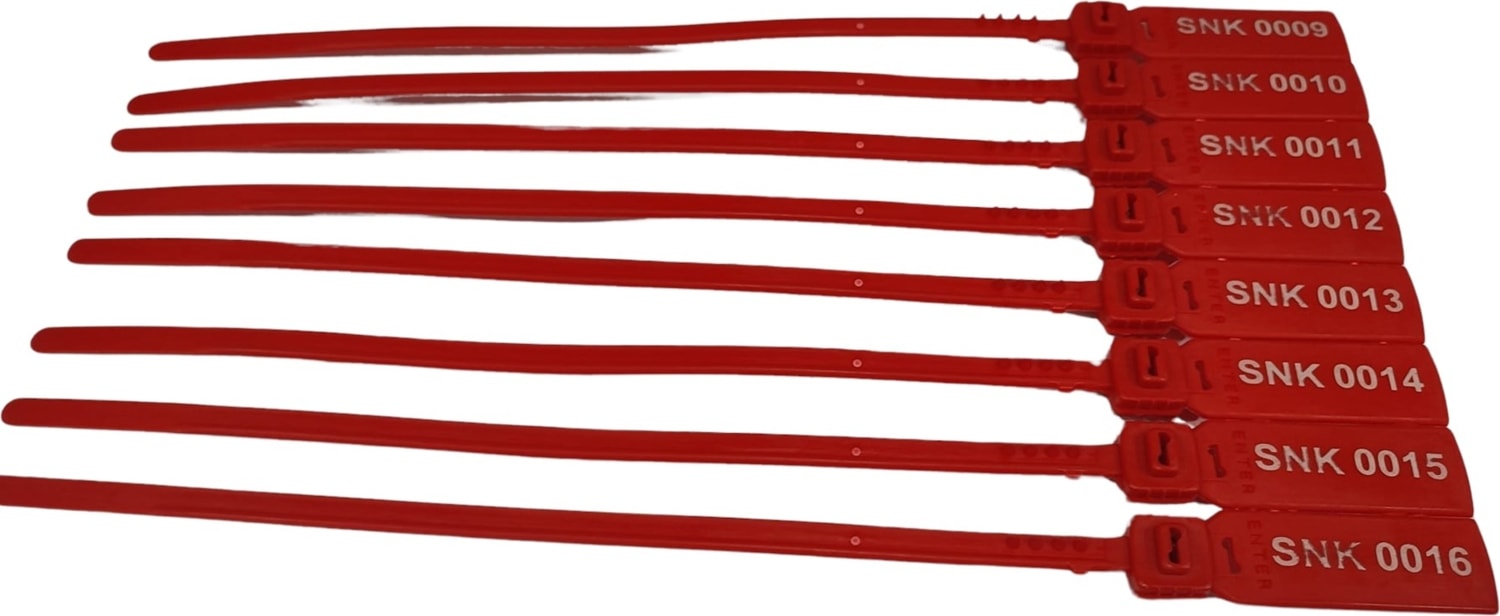 Senkronseals Metal Klipsli Plastik Kayış Mühür Kırmızı Sıra Numaralı- 360MM / 100 Adet