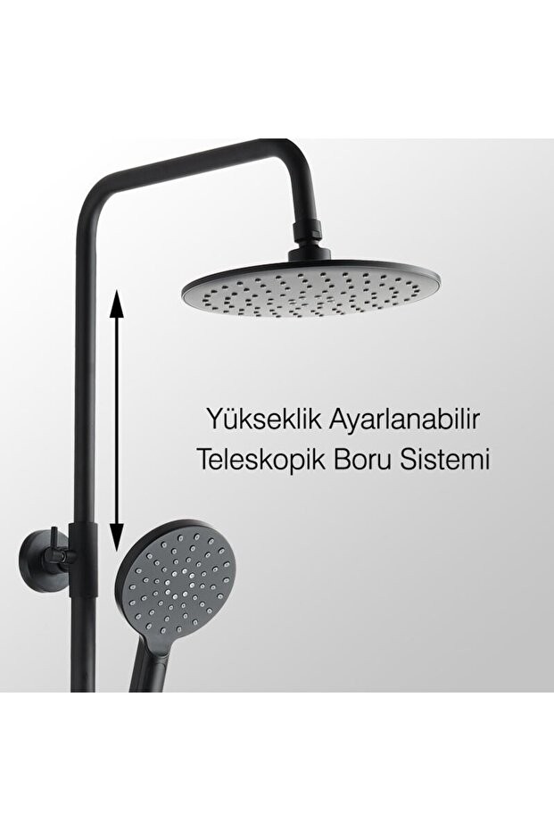 Teleskopik Kolonlu Tepe Duş Seti Robot Duş 3 Fonksiyon El Başlıklı Siyah Kds121-2b