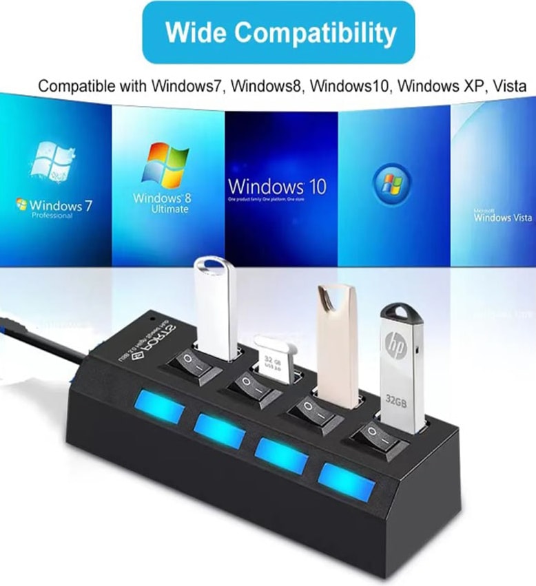 USB 2.0 Çoklayıcı Adaptör - Dayanıklı Plastik Malzeme, 40 cm Kablo Uzunluğu