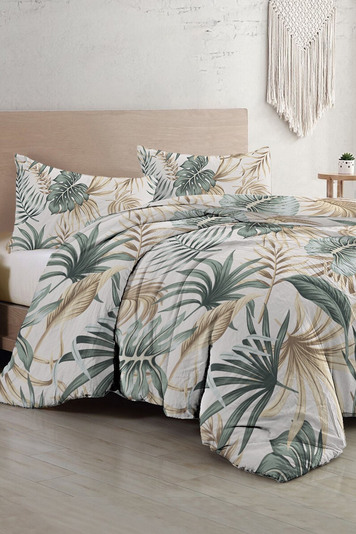 Botanik Palm Çift Kişilik Nevresim Takımı 3d Pamuk Saten
