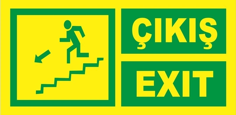 Yangın Fosforlu Fotolümen Levha Yönlendirme Sol Merdiven Iniş 12X24 cm