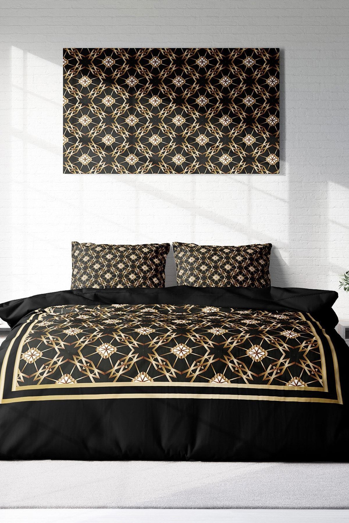 Gold Deco 3d Pamuk Saten Çift Kişilik Nevresim Takımı