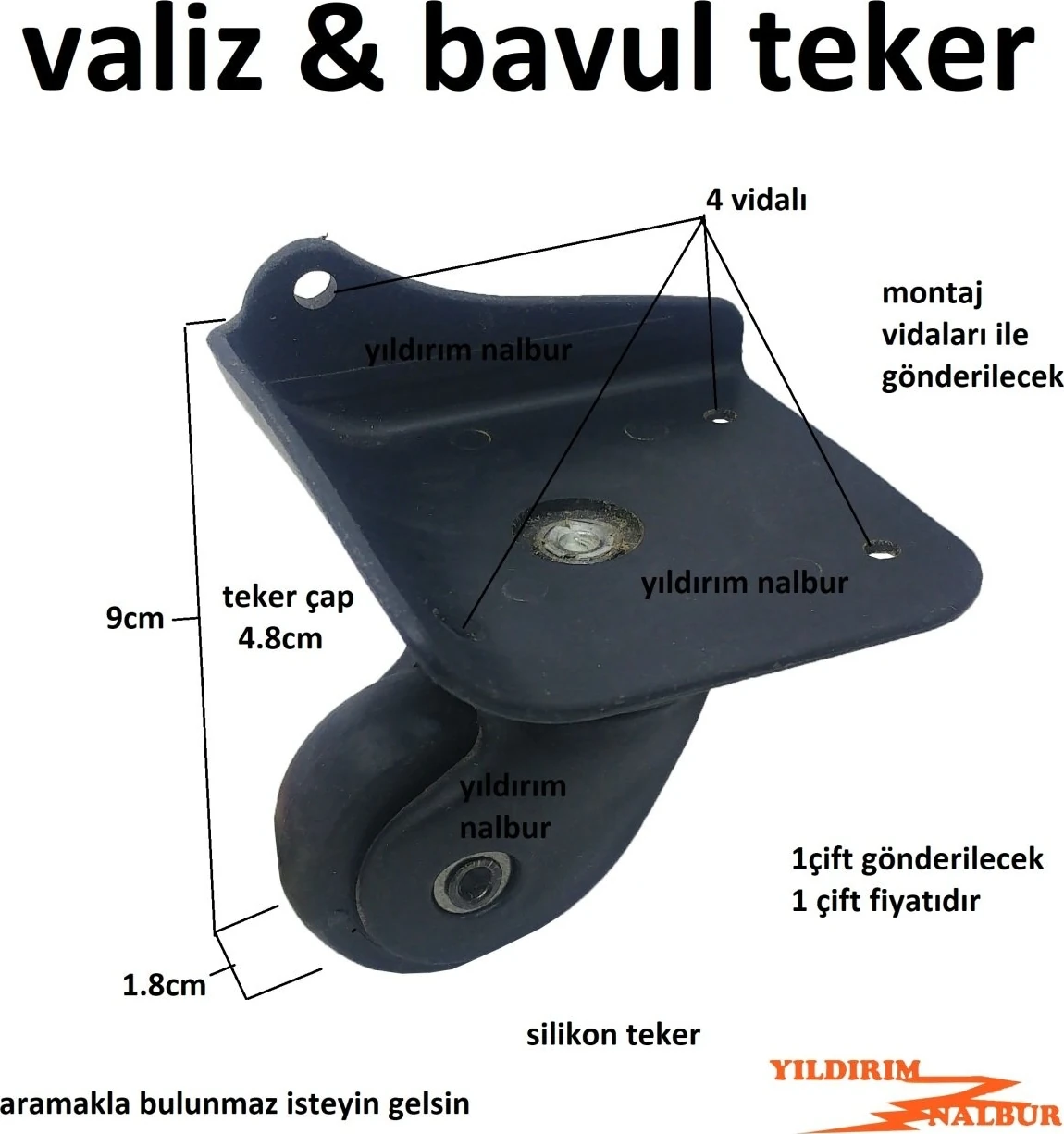 Yıldırım Valiz Tekeri Sağ Sol Çift Kare Model Teker Bavul 2 Adet Tekeri ...