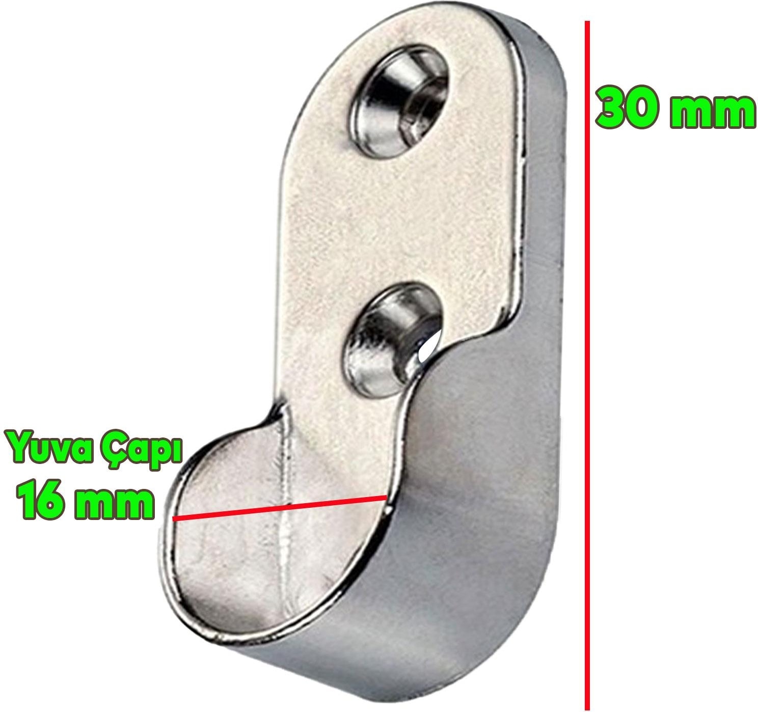 Oval Boru Askı Flanşı Dolap İçi Elbise Askı Aparatı Elemanı Krom 30 mm (2 Adet)