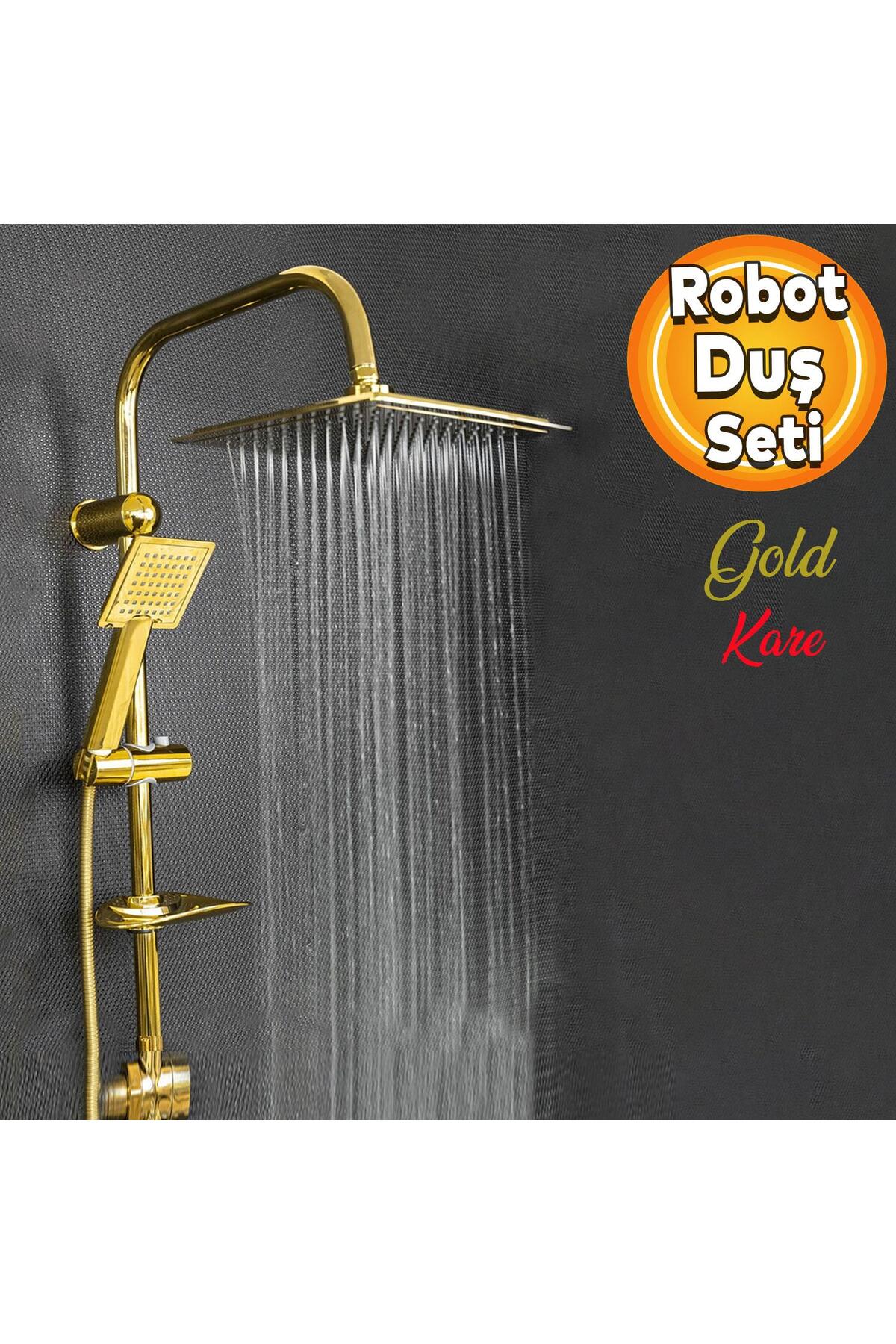 Dayanıklı Gold Kare Robot Tepe Duş Seti Shower Banyo Başlığı Takımı Başlık Sistemi Gold Altın