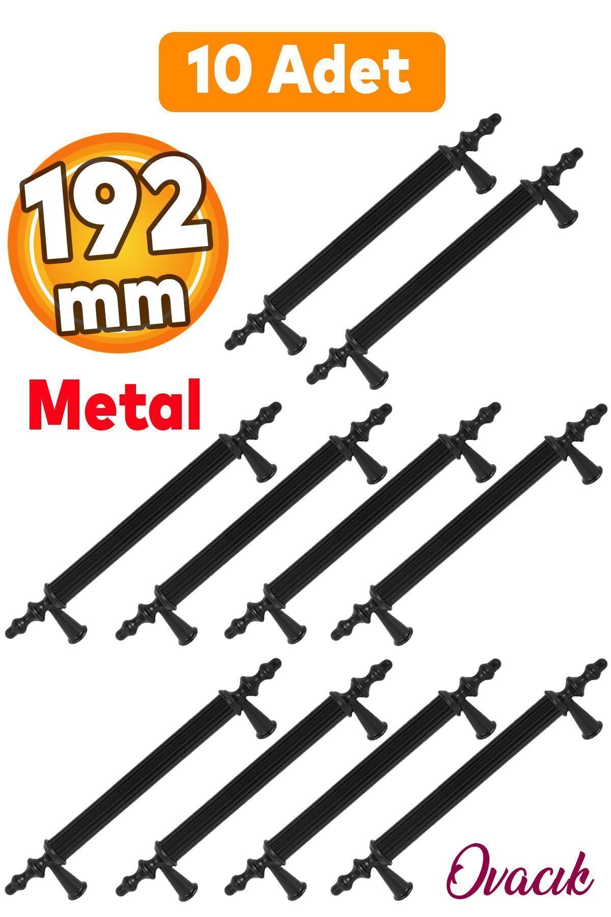 BADEM10 10 Adet Ovacık Mobilya Mutfak Çekmece Dolap Dolabı Kapak Metal Siyah Kulpu Kulbu Kulpları 192 Mm