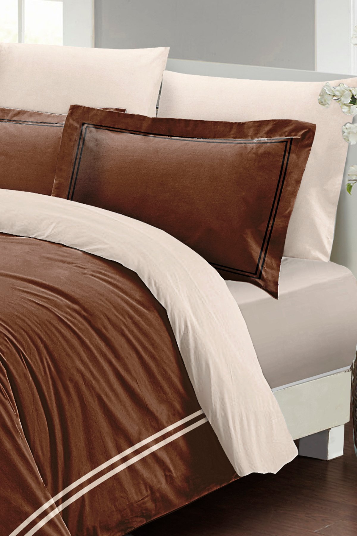 Kıng Sıze Çift Kişilik Nevresim Takımı %100 Luxury Pamuk Saten Coffee 220x240cm