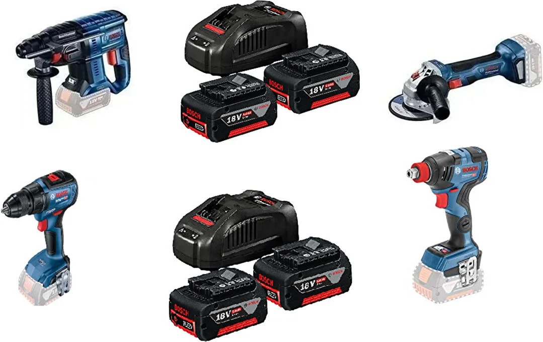 BOSCH Gbh 180-LI+GWS 180-LI +Gsr 18V 50 + Gdx 18V 200C+ 4x 5 Ah Akü+ 2 Adet Dolum Cihazı