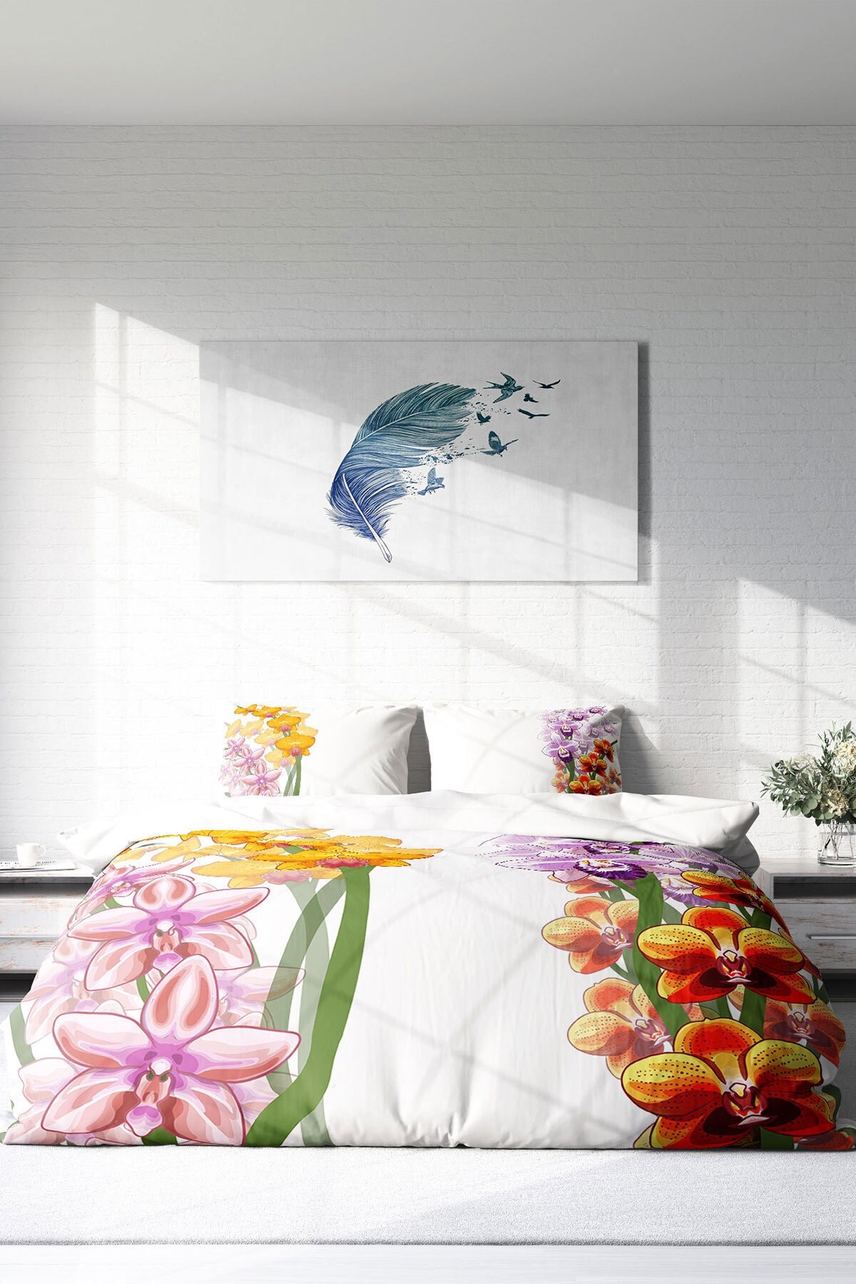 Kıng Sıze Orchid Naturel Çift Kişilik Nevresim Takımı 220x240cm