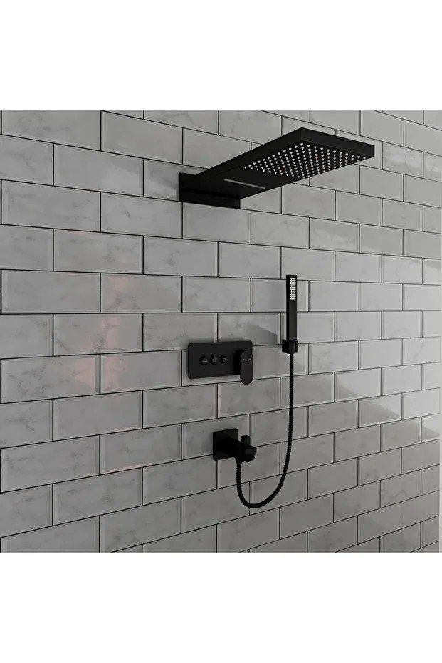 Ankastre Comfort Panel Şelale Duş Seti Siyah Fau111-b