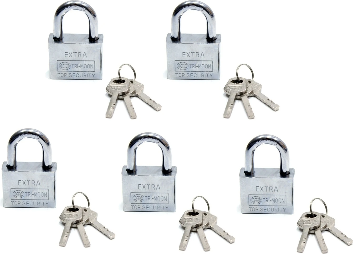Akıllı Anahtarlı Asma Kilit 5li Set - Mastercare Tri-Moon Master Anahtarlı 5 Li Çelik Asma Kilit