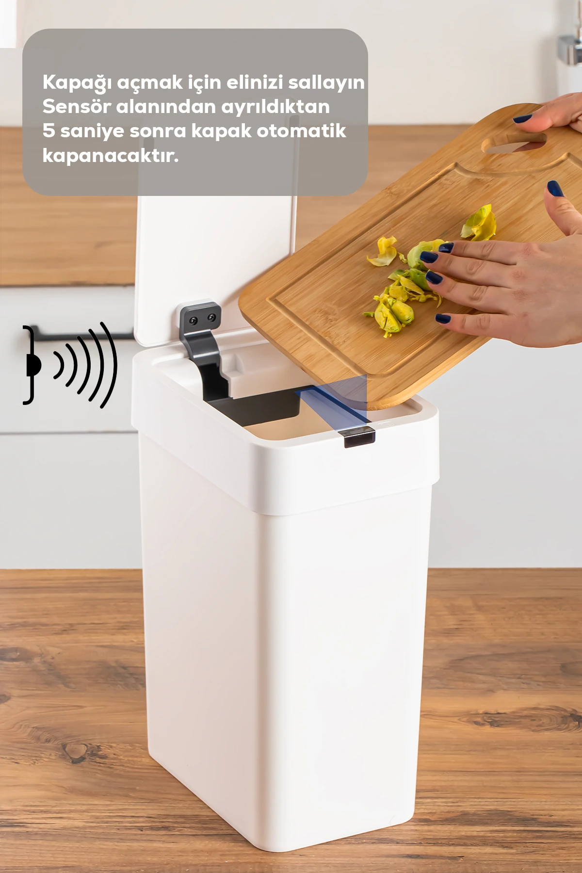 Hareket Sensörlü Sessiz Kapatma Çöp Kutusu Banyo Mutfak Çöp Kovası Kapaklı Banyo Çöp Kovası 9 Lt.