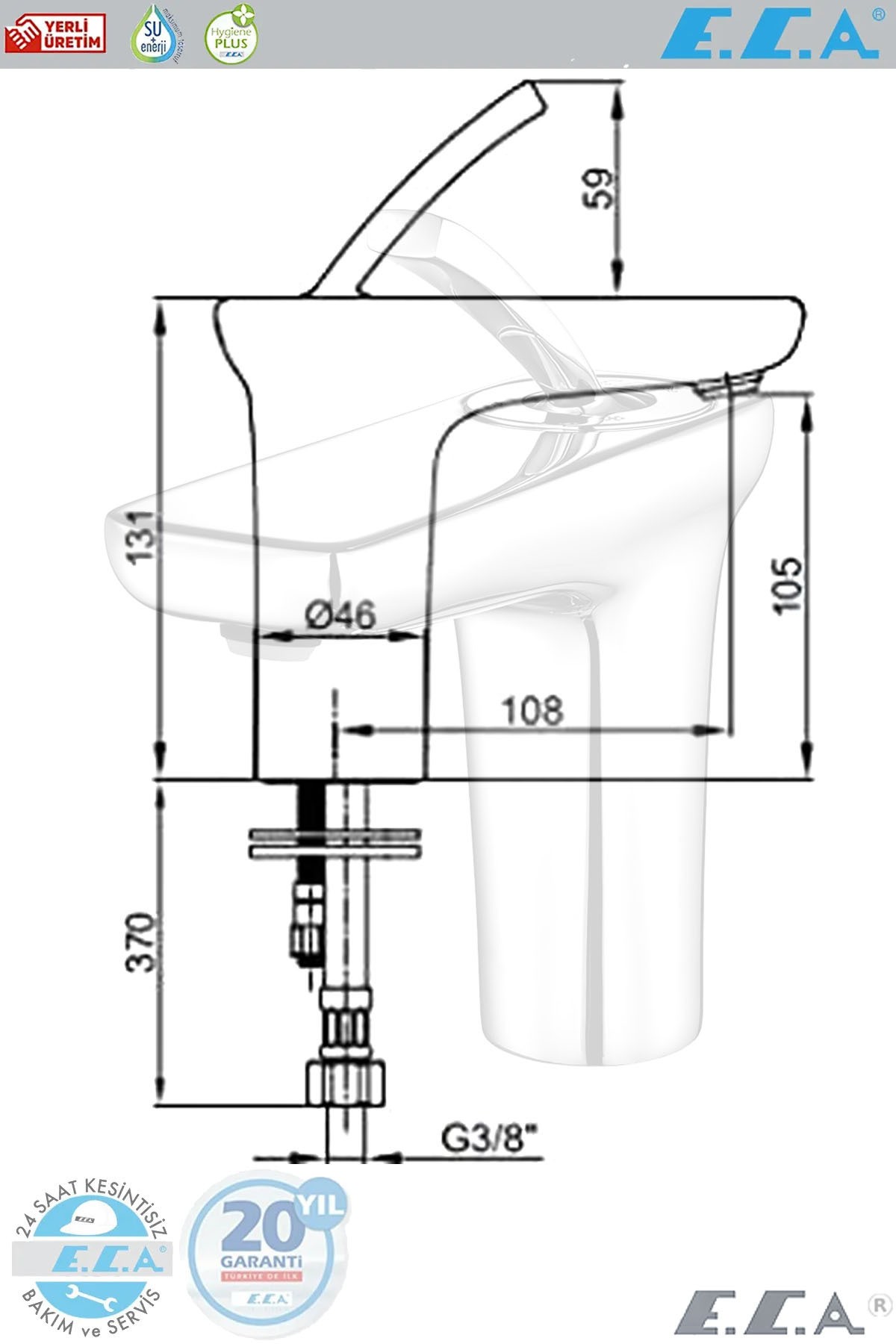 E.c.a Novita Banyo Lavabo Bataryası 20 Yıl Garantili Banyo Bataryası 102108925h