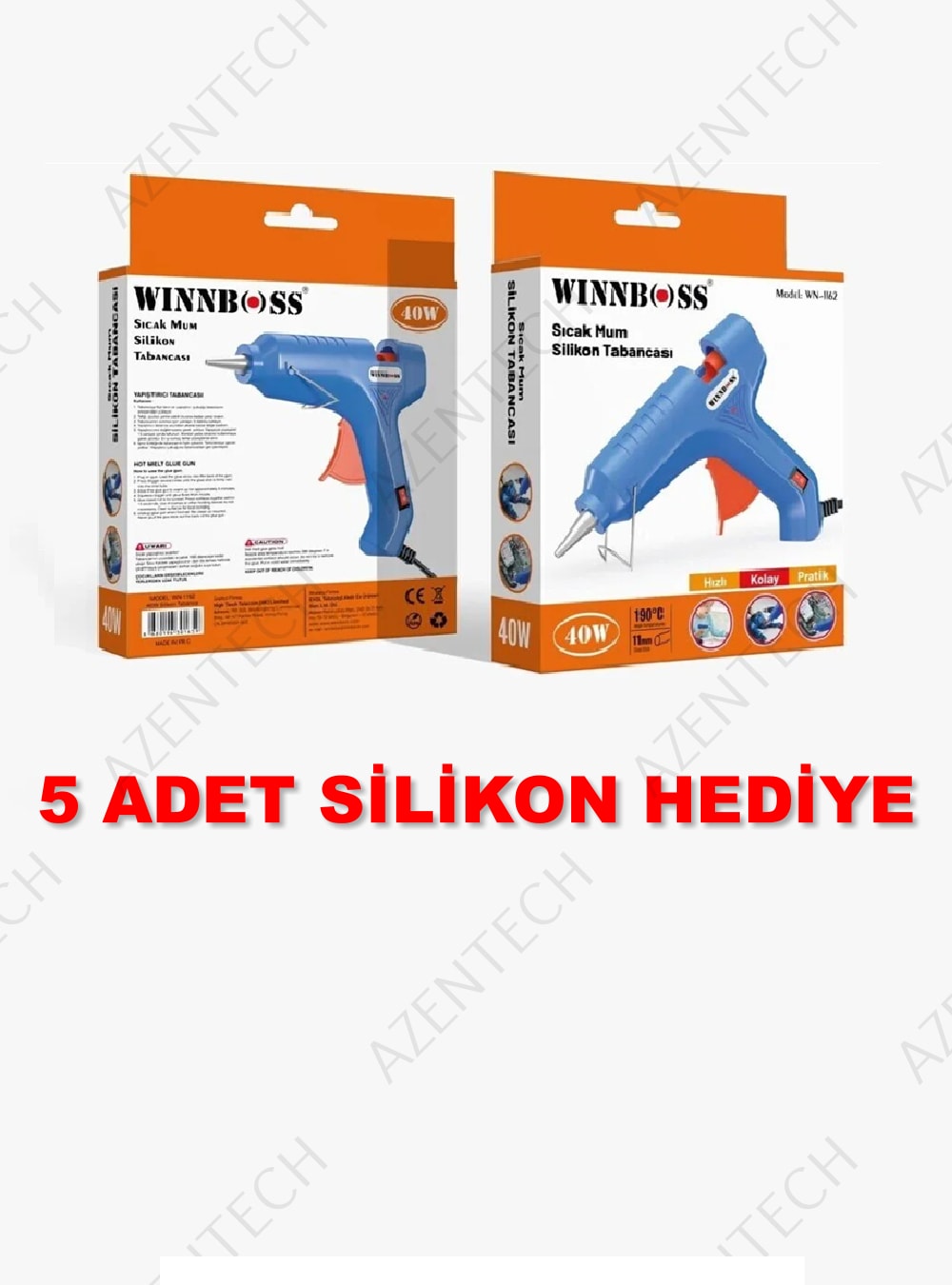 Metal Uçlu-Düğmeli-40W-190C 11MM Çapında Kalın Sıcak Mum Silikon Tabancası+5 Silikon Hediye