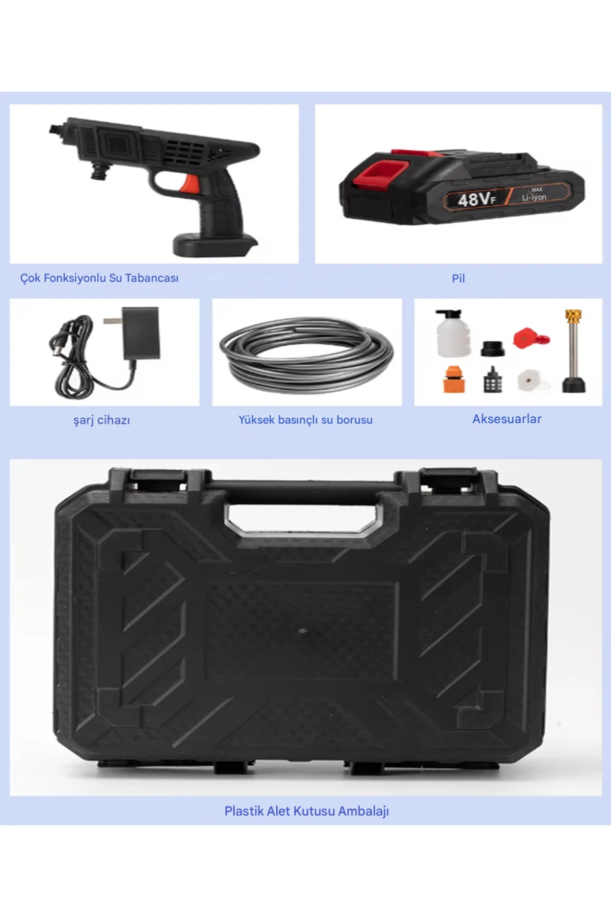 Çift Akülü Yüksek Basınçlı Oto Araç Yıkama Araba araç Sulama Tabancası Makinesi Şarjlı 12000 Mah