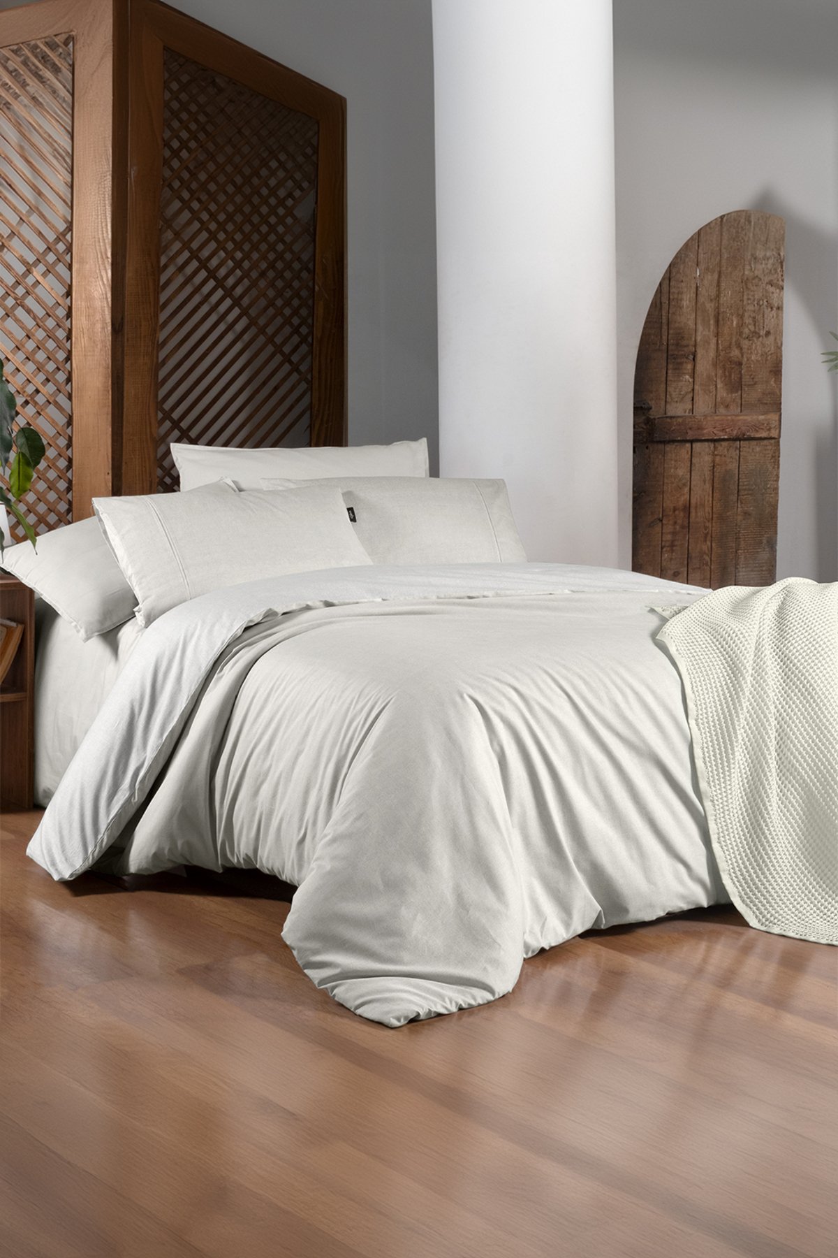 Unitwill Ekru King Size (Battal Boy) %100 Pamuk Nevresim Takımı