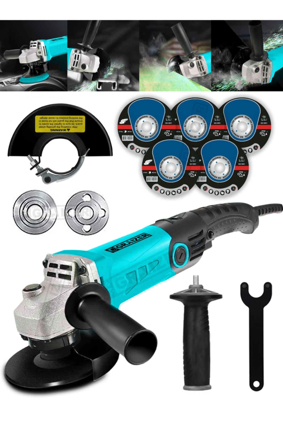 Alman 3000 Watt Devir Ayarli Sjs Çift Metal Dişli Şanzuman Demir Metal Kesme Taşlama Makinesi 125 Mm