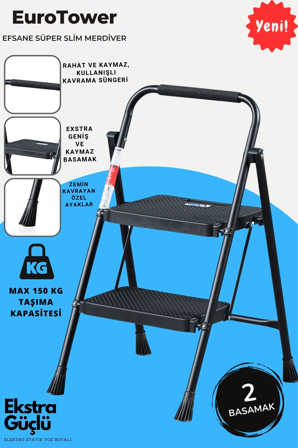 2 Basamak Siyah Merdiven Geniş Basamaklı  .ET2