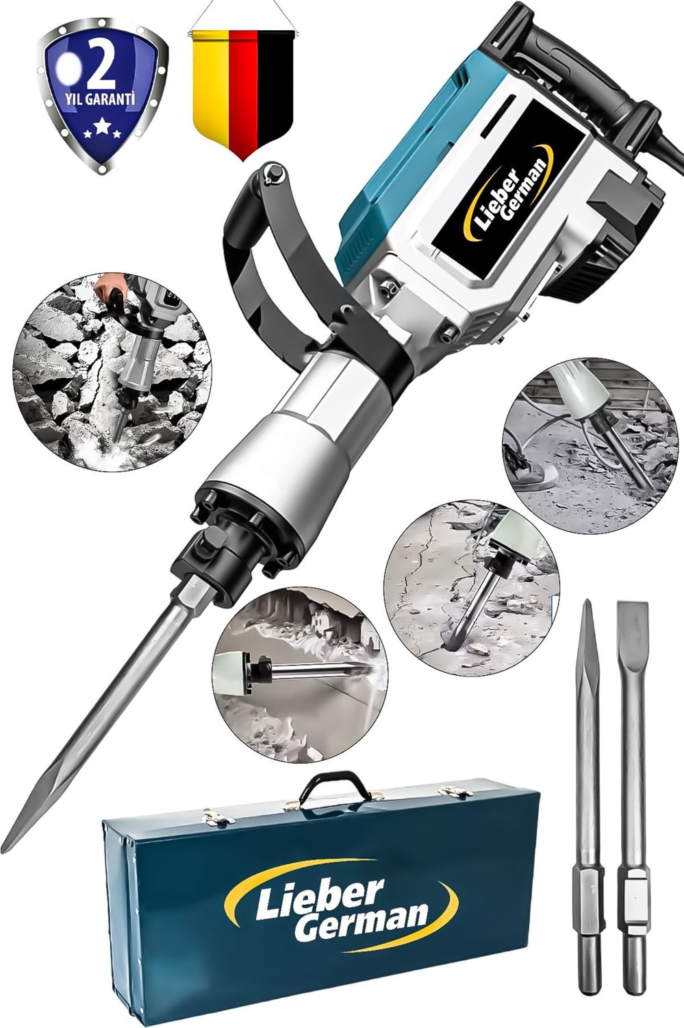 Profesyonel 16 kg 65 mm Büyük Tip Metal Çantalı Kırıcı Keski ve Murç Hediyeli