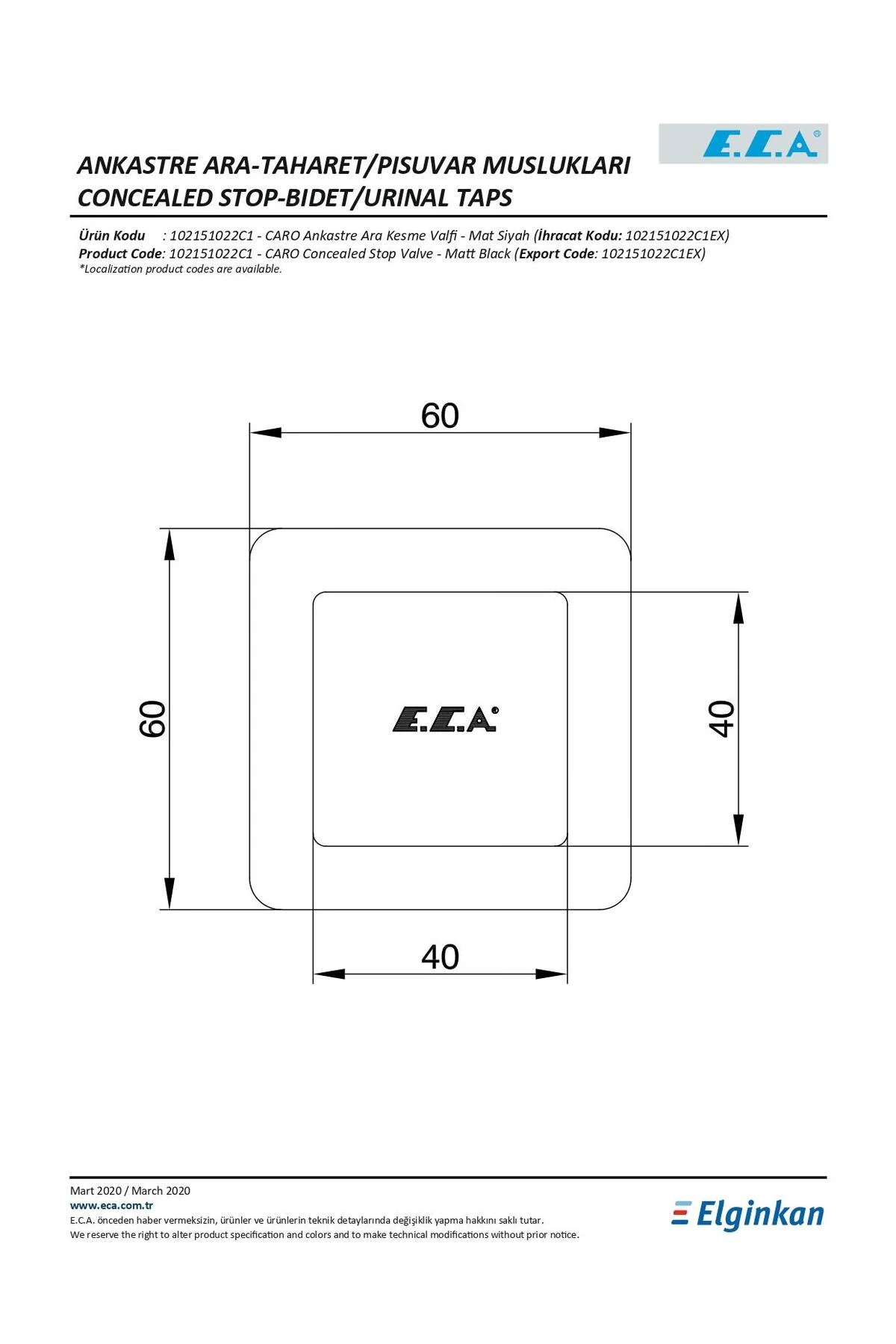 Caro Klozet Ankastre Ara Kesme Valfi Mat Siyah 102151022C1