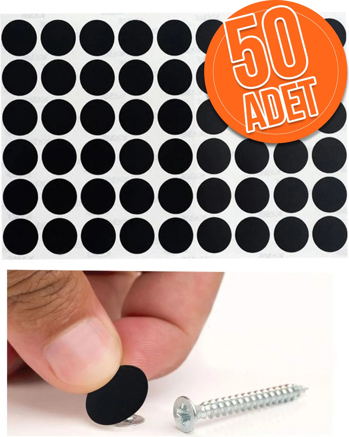 Yapışkanlı Yapıştırma Vida Tapası Tıpası Siyah Vida Kapatıcı Kapağı (50 Adet)