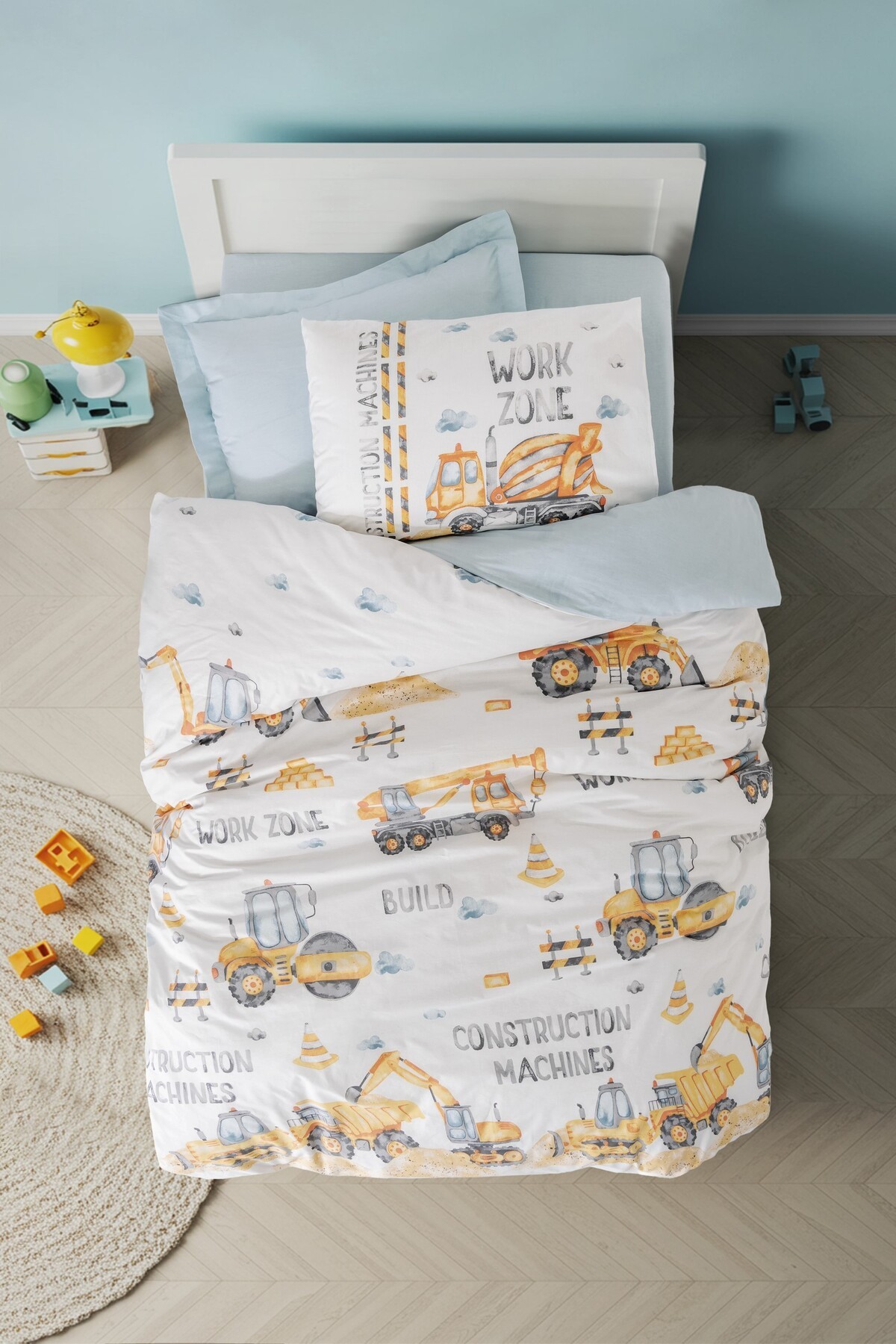 Junior Tek Kişilik Lastikli Çarşaflı Nevresim Takımı Buildo Mavi