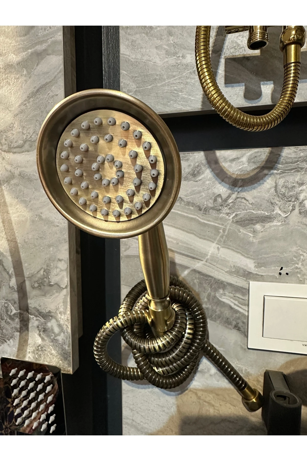 Antik Gold Duş Sistemi Klasik Vintage Pirinç Duş Seti Askı Apatı Komple Set